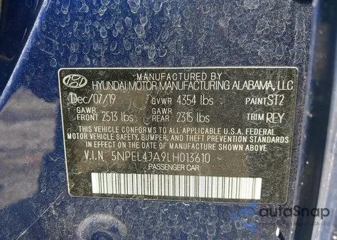 2020 Hyundai Sonata Sel from USA, damaged, VIN 5NPEL4JA9LH013610